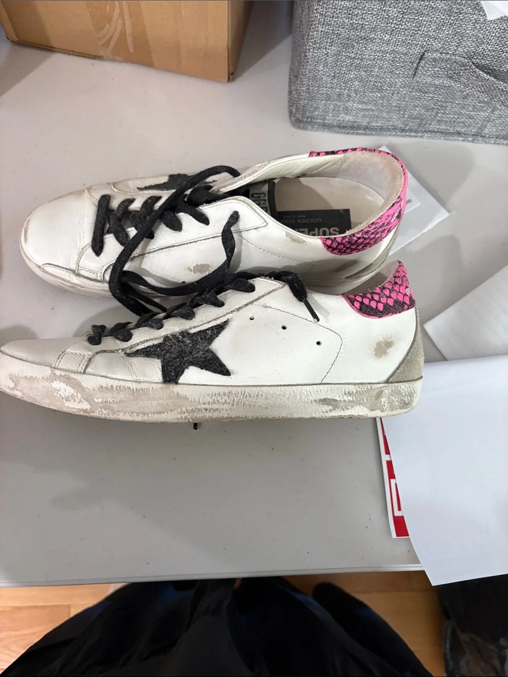 Golden Goose White Sneakers with Pink and black